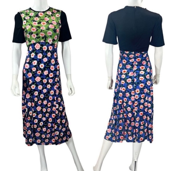 Stine Goya Scout Floral Print Bodycon Short Sleeve A-Line Midi Dress Small NEW - Picture 6 of 10